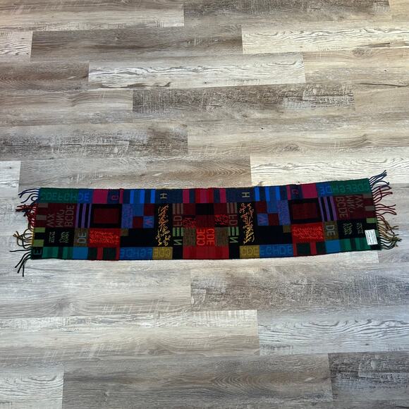 Cashmink by Fraas Colorblock Alphabet Scarf Multicolor Fringe German Made - Picture 5 of 8